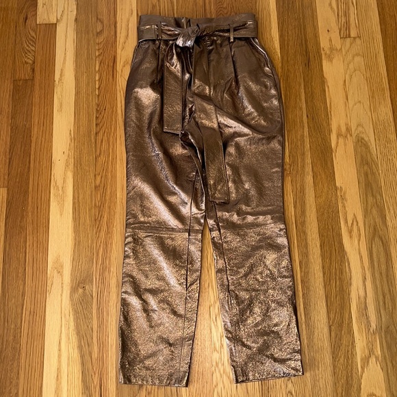 Alice + Olivia Gabrielle High-Rise Metallic Lamb Leather...